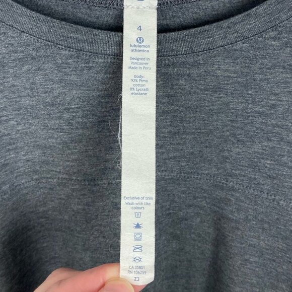 Lululemon Acadian Long Sleeve Top Heathered Pitch Grey‎ Size 4 Pima Cotton Tee - Picture 3 of 10